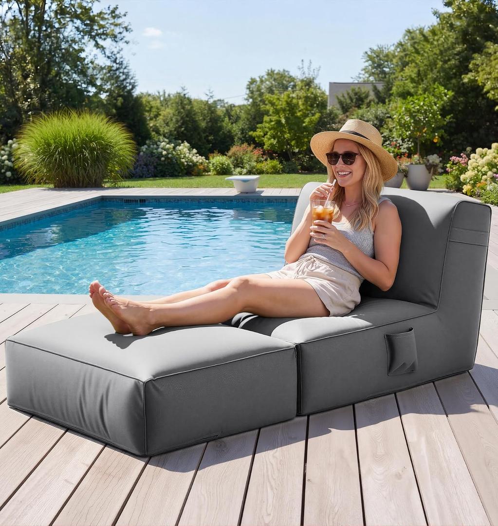 fond + found Comfy Outdoor Bean Bag Lounger Patio Lounge Chairs for Outside, Large