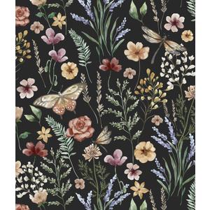 Orainege Vintage Floral Wallpaper Peel and Stick Wallpaper Boho Floral Contact Paper 16.9in x 118.1in Self Adhesive Wall Paper for Bedroom Cabinets Decor Removable,Black