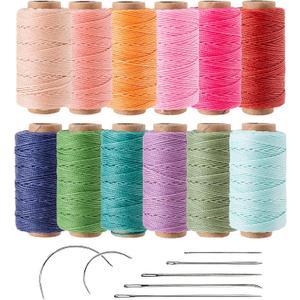 12 Colored Round Waxed Thread 0.8mm, 35 Yards per Spool, 3 Ply Polyester Wax Cord Strings for Hand Sewing, Beading, Bookbinding, Basket Weaving, Micro Macrame Bracelets and Jewelry Making (Rainbow Colors)