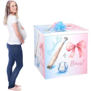 AmazingSpark 28in Giant Gender Reveal Gift Box Kit, Baseballs or Bows, 1 Count