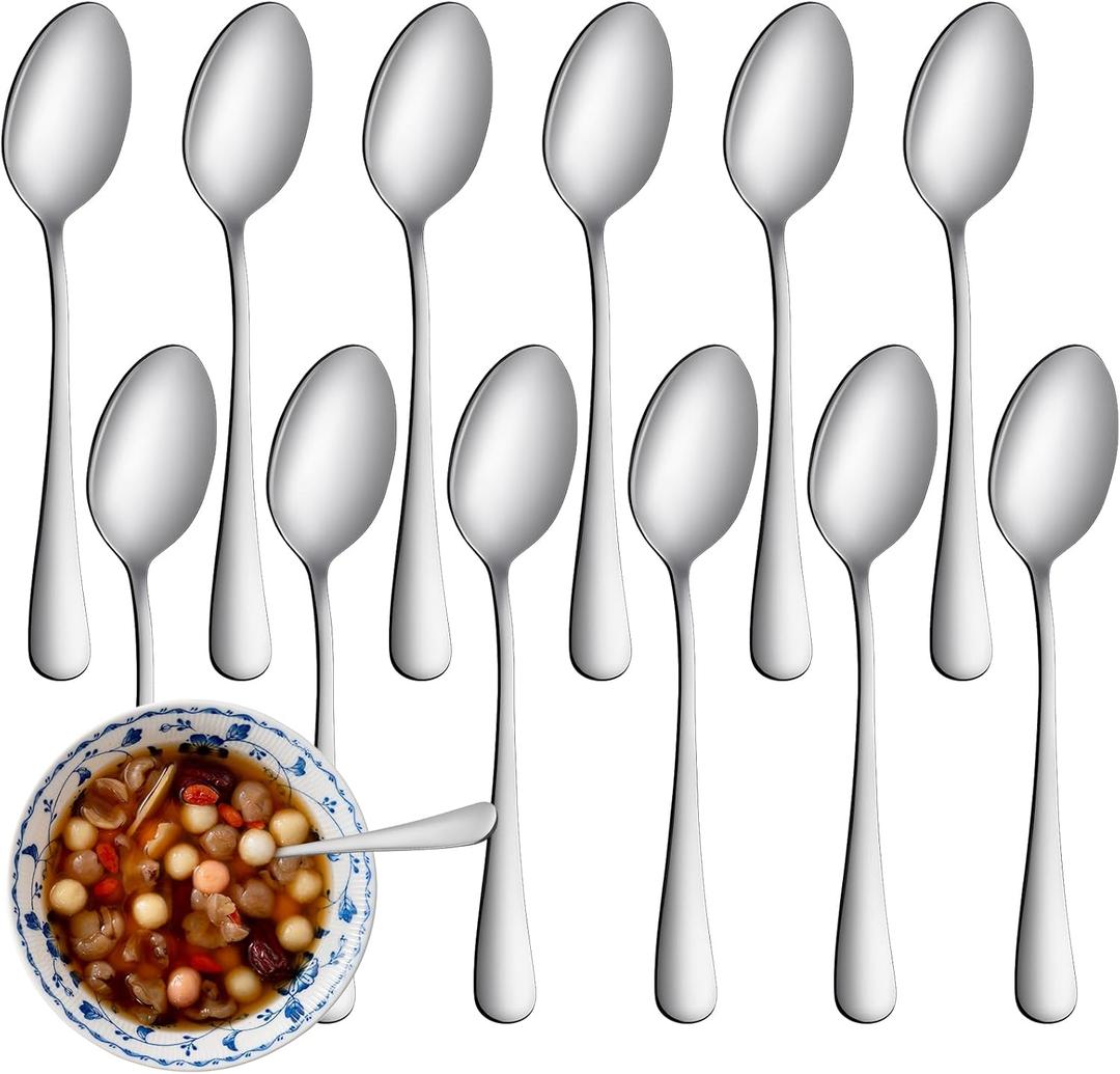 12 Pcs Teaspoons Set, Food-Grade Stainless Steel Spoons Silverware, Cutlery Tea Spoons, Durable Dessert Spoons, Metal Spoon for Home, Kitchen or Restaurant, Mirror Polished, Dishwasher Safe 6.7 Inch