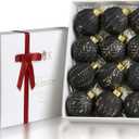 Black and Gold Rustic Christmas Ball Ornaments, 3.15 inches Vintage Christmas Tree Decorations, 12 PCS Large Shatterproof Neutral Farmhouse Luxury Xmas Ornaments for Christmas Tree, Home Decor