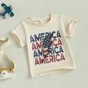 Toddler Boys Girls 4th of July T-Shirt America America America Lightning Bolt Kids Shirt Independence Day Top(1-2T,Beige America Lightning) (Beige)