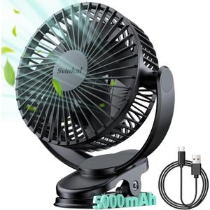 USB Personal Clip on Fan 5000mAh Battery Operated 6in, Type C, 3 Speed, 720 adjustment, Small Portable Fan for Table, Bedroom, Desk, dormitory, Camping, Stroller, Golf Cart