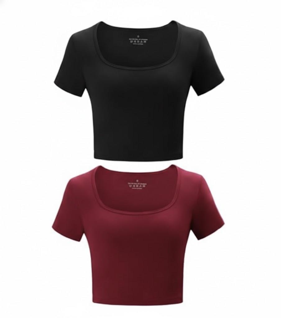Kole Meego Square Neck Crop Tops for Women Workout Tops Trendy Going Out Tops Gym Summer Shirts 2 Pack, (Red, Black), Small
