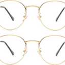 Braylenz Vintage Round Metal Glasses Frame with Clear Lens, 2 Pack Women Men Non-Prescription Eyeglasses, Gold