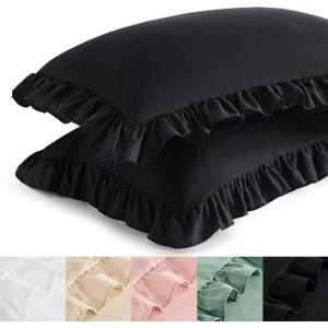 Bedsure Black Ruffle Pillow Cases Queen Size, Ruffled Pillow Shams 2 Pack, Double Brushed Microfiber Ruffled Pillow Covers with Envelope Closure, 20" x 30"