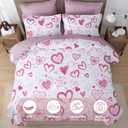 Valentine's Day Red Duvet Cover Set Queen Size,3 Piece Microfiber Reversible Bedding Set,Includes 1 Duvet Cover 90"x90" with Zipper Closure & 2 Pillow Shams,Comforter Not Included (Pink Heart 1)