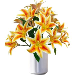 Orange Lily Artificial Flowers,6 Pcs Faux Lilies Flowers,23 Inch Long Stem Tiger Lily Branch with 3 Full Blooms and 4 Leaves, Latex Real Touch Lilium Flower for Wedding Bouquet