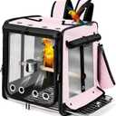 Suertree Bird Carrier with Seat Belt for Car Travel, Bird Backpack Carrier with Indestructible Stainless Steel Mesh, Large Bird Carrier Travel Cage, Pink