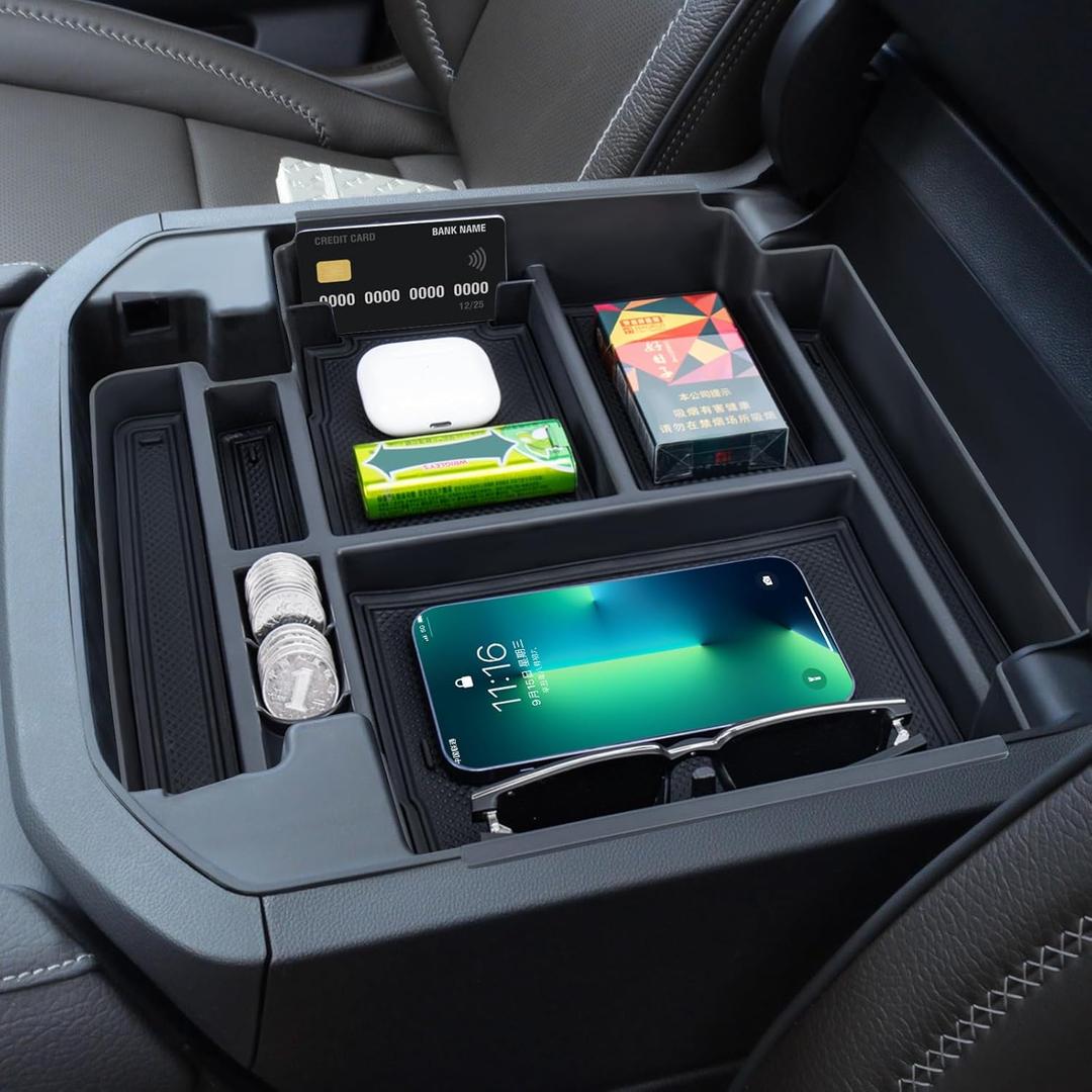 Neepiar Center Console Organizer Tray Compatible with 2021 2022 2023 2024 2025 2026 GMC YuKon Denali, Chevy Suburban/Tahoe Armrest Storage Box Interior Accessories (Fit for Power-Sliding Console ONLY)