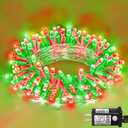 120 LED Christmas Lights Outdoor Waterproof, Red and Green String Lights for Bedroom Clear Wire, Connectablle 8 Modes Plug in Fairy String Lights for Tree Christmas Halloween Decorations