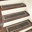 COSY HOMEER Soft Stair Treads 15pcs Non-Slip Carpet Mat 28inX9in Indoor Stair Runners for Wooden Steps,Stair Rugs for Kids and Dogs, 100% Polyester TPE Backing Brown,Square