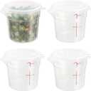 CURTA 1 Quart Translucent Round Food Storage Container with Lid, Pack of 4 NSF Listed, BPA-Free, Commercial-Grade Polypropylene, Freezer & Dishwasher Safe, Non-Stick, Easy-Read Graduations