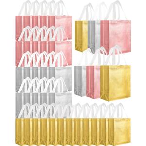 Eccliy 80 Pieces Gift Bags Set Reusable Glossy Grocery Gift Tote with Handle for Easter, Wedding, Spring Events, Graduation(10 x 8 x 4.7 Inch,Rose Gold, Gold, Silver) (Medium)
