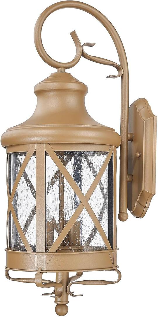 ALLGOT Traditional Outdoor Wall Lights, 23.75 Inch Tall Large Vintage Exterior Lantern Light Fixture, Outdoor Wall Sconces Anti-Rust Waterproof Wall Mount Lamp with Seeded Glass (Aged Copper)
