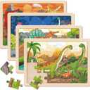 Puzzles for Kids Ages 4-6, Large Dinosaur Wooden Puzzles, 4 Packs 24 PCs Jigsaw Puzzles Preschool Educational Toys Gifts for 3 4 5 6 Year Old Boys Girls