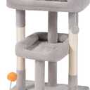 FourFurPets Small Cat Tree, Multi-Level Cat Tree for Indoor Cats, Cat Tower with Scratching Post, Cat Condo for Kittens,Toy Balls, 2 Soft Platform, Light Gray