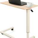Medacure Hospital Bed Table, Light Oak - Overbed Table with Wheels & Adjustable Height - Food, Laptop and Reading Overbed Desk - 50lb Capacity Over The Bed Table