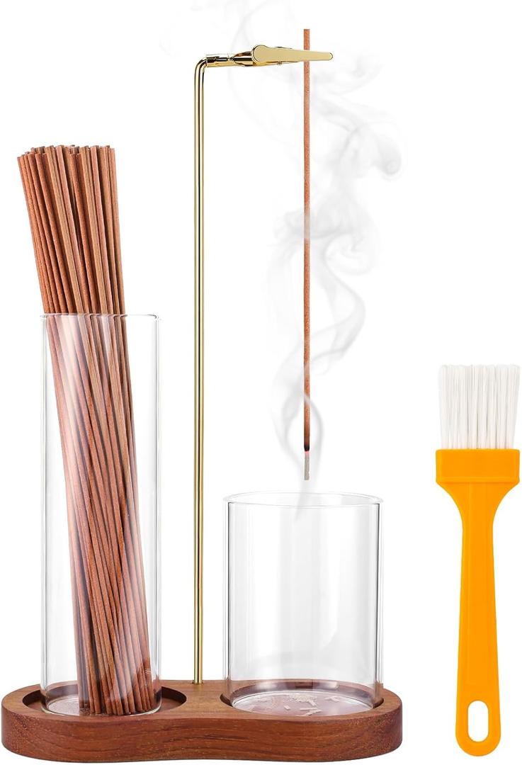 2 in 1 Incense Holder for Sticks with Glass Ash Catcher, Anti-Ash Flying Upside Down Insence Stick Burner, Modern Vertical Inscents-Sticks Holder for Yoga Spa Meditation Home Decor