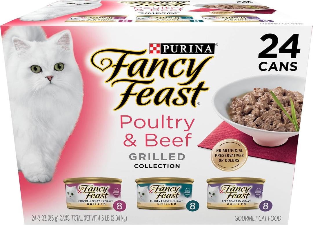 Purina Fancy Feast Grilled Wet Cat Food Poultry and Beef Collection Wet Cat Food Variety Pack - (Pack of 24) 3 oz. Cans (EXP 03/01/28)