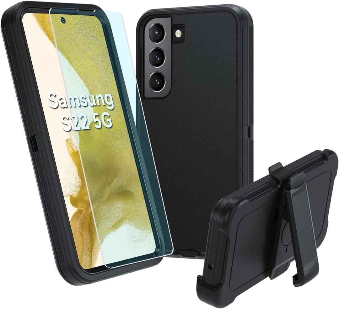 for Galaxy S22 5G case,Samsung S22 Heavy Duty case,[Military Grade Protective ],[Shockproof] [Dropproof] [Dust-Proof], Compatible with Samsung Galaxy S22 5G (Black)