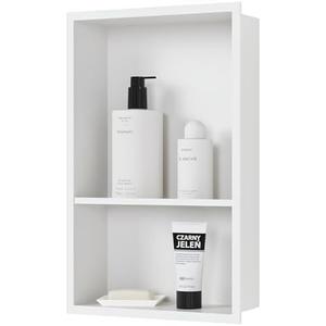 Qeke Stainless Steel Shower Niche 18" X 12", No Tile Needed Wall Niche Double Shelves, Recessed Shower Shelf for Bathroom Storage, Matte White