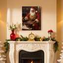 APJYM Christmas Baking Santa Claus Wall Art, Christmas Kitchen Decor, Vintage Holiday Winter Santa Baker Canvas Wall Art for Home Kitchen Dining Room Bakery, 11x14 Inches Framed (RESD18)