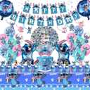 New Stitch Party Supplies,Birthday Decorations Set Include Banner, Balloons, Stickers, Hanging Swirls, Cake Cupcake Toppers, Tablecloth for Boys Girls Stitch Theme Party (Style 2)