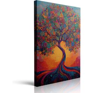 Cool Colorful Boho Abstract Picture Wall Decor Framed Fantasy Texture Blooming Tree of Life Graffiti Canvas Wall Art Modern Prints Poster Country Painting for Living Room Bathroom Bedroom16x24 Inches