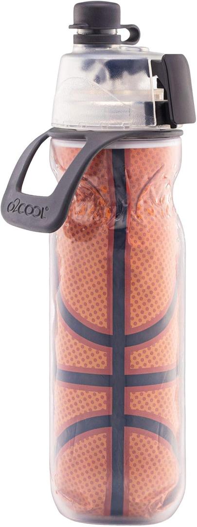 O2COOL Mist 'N Sip Misting Water Bottle 2-in-1 Mist And Sip Function With No Leak Pull Top Spout Reusable Sports Water Bottle - 20 oz (Basketball)