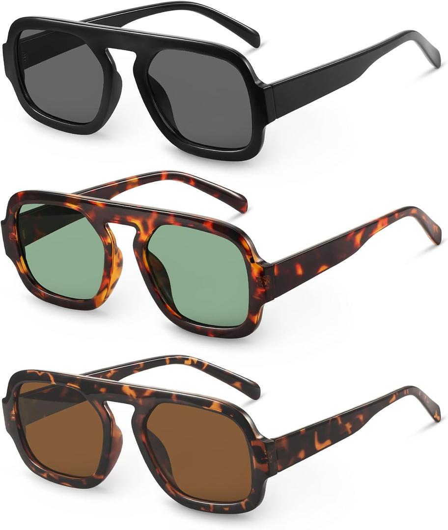 YDAOWKN Retro Square Aviator Sunglasses for Women Men Trendy Flat Top Sun Glasses UV Protection Vintage Shades