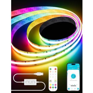 PAUTIX RGB Smart IC COB LED Strip Light USB 5V 6.56ft/2m,Work with Alexa/Google Assistant,Color Chasing UL-Listed Multicolor Flexible Tape LED Strip Light,for Cabinet,TV,Bedroom,Party DIY Decoration