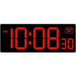 Soobest LED Digital Wall Clock, Large Digital Clock Bold Numbers with Seconds for Seniors Visually ImpairedPlug Electric Clock Dimmable Auto DST Large Display 10 Inches (Red)