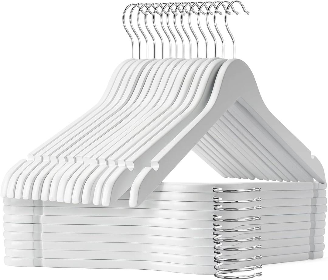 White Wooden Hangers - 20 Pack - Durable Wood Hangers Ideal for Everyday Use & Wedding, for Dress, Coats, Camisole