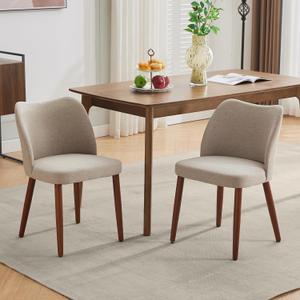 GarveeHome Wooden Upholstered Dining Chairs Set of 2 Modern Dining Chairs Fabric Kitchen Chairs with Curved Backrest & Solid Rubber Wood Legs, Padded Dinner Room Chairs Tool-free Installation, Beige