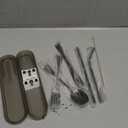 Portable Utensils Set with Case, 4pcs Stainless Steel Reusable Silverware for Lunch Camping School Picnic Workplace, Lunch Box Includes Fork Spoon Knife, Easy to clean, Dishwasher Safe (Gray)