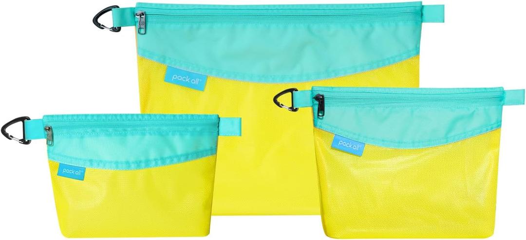 Pack all 3 Pcs Water-Resistant Material Zipper Pouch Set, Mesh Zipper Bags for Storage, Travel, Office (Yellow)