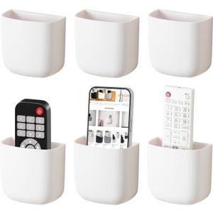 SUNFICON Remote Holder Wall Mount TV FAN Remote Control Holder Bedside Caddy Wall Organizer Phone Holder for Office Adhesive Media Player Controller Holder Box Tray Home Desk Nightstand White 6 Small