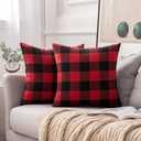 MIULEE Pack of 2 Classic Retro Checkers Plaids Polyester Linen Soft Soild Square Throw Pillow Covers Black and Red Home Decor Design Cushion Case for Sofa Bedroom Car 20 x 20 Inch 50 x 50 cm
