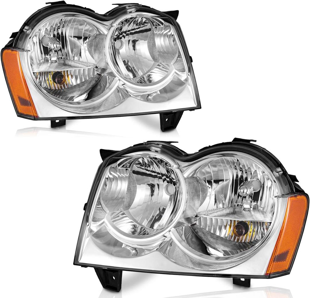 WEELMOTO Headlight for 2005 2006 2007 Jeep Grand Cherokee 4Dr, Headlights Assemblies Compatible with 05 06 07 Jeep Grand Assembly Pair wiring harness included