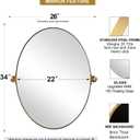 ANDY STAR Gold Bathroom Mirror, 22" x 34" Tilting Vanity Oval Mirror for Wall, Brushed Gold Stainless Steel Metal Frame Pivot Mirror Hangs Vertically Wall-Mounted