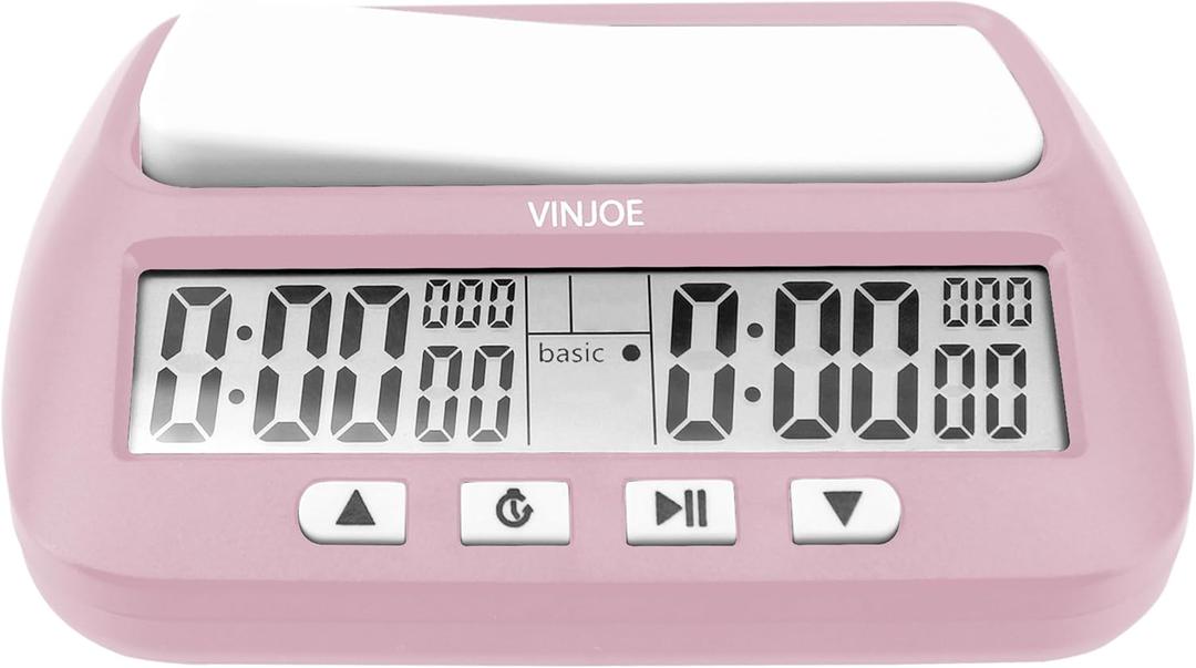 VINJOE Chess Clock Digital Chess Timer Professional for Board Games,Portable Digital Chess Clock & Game Timer with Basic,Bonus,Delay and Positive Time Features Best Gifts for Christmas (Pink)