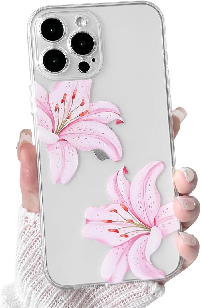NITITOP Compatible with iPhone 14 Pro Max Case Clear Cute Pink Lily Blossom Floral Flowers Pattern for Girls Women Soft TPU Transparent Shockproof Protective Phone Cover - Little Flower