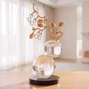 Clear Glass Sculpture, Handmade Gold Metal Branch Decorative Statue | Minimalist Desk Sculpture for Home Decor, Tabletop Living Room Office Shelf | Unique Housewarming Gift for Women Men, 9.674.5 inches