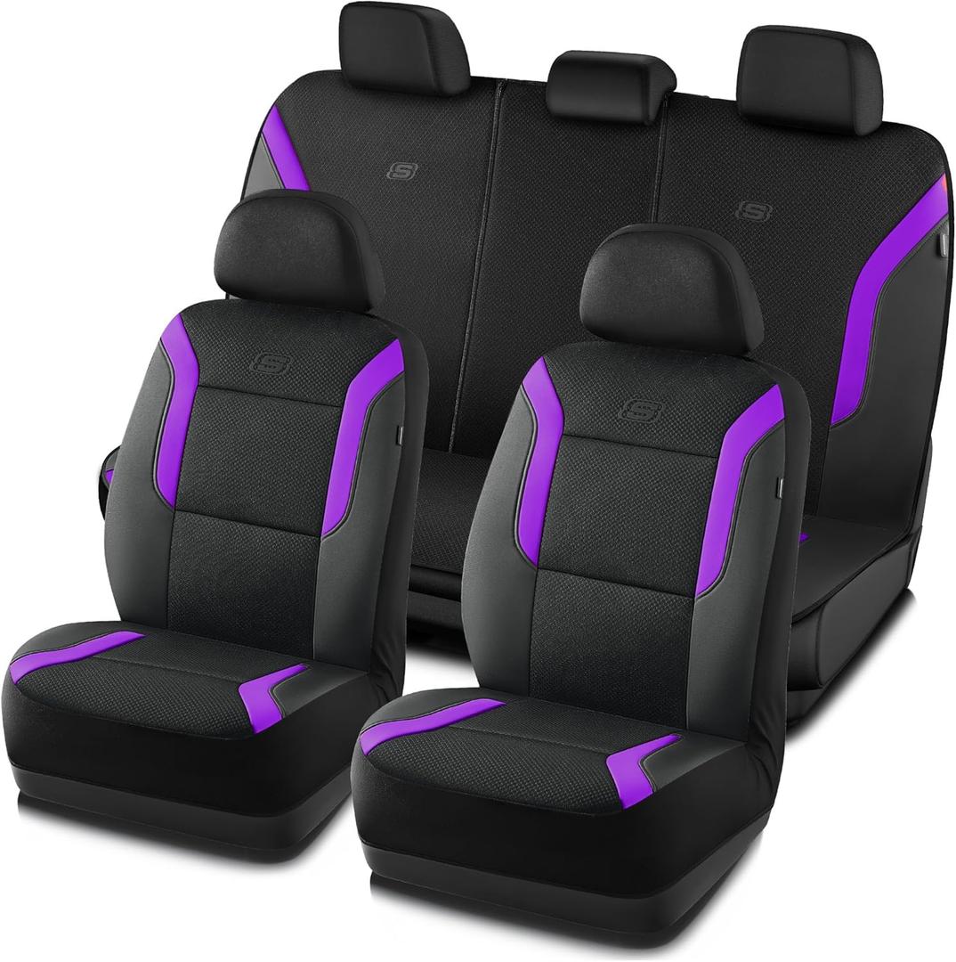 Skechers Memory Foam Car Seat Covers, Air Cool Mesh Thick Seat Covers, Car Seat Full Sets, Airbag Compatible, Automotive Comfort Protection for Most Cars,Vans,Trucks, SUVs,Purple