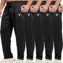 5 Pack Mens Sweatpants Open Bottom Joggers for Men with Zip Pockets Loose Fit Mesh Athletic Pants for Running, Casual (Large, Black)