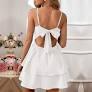 Women's Backless Bow Tie Short White Dress Sexy Graduation Dresses Homecoming Dresses for Teens, Medium