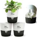 5/6.5/7.5 Inch Self Watering Pots for Indoor/Outdoor ,4 Pack plastic Planters for Indoor Plants with Drainage Holes and Saucers, Modern Decorative Flower Pot for Plants (White, 6.5-Inch, 4-Pack)