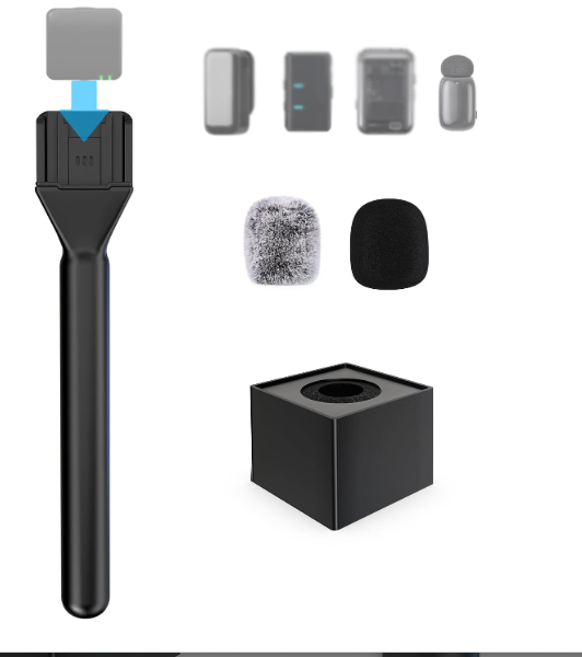 ZealSound Handheld Interview Microphone Adapter, Wireless Lavalier Transmitter Handle with Flag, Furry Windscreen & Foam, Compatible with DJI Mic Mini/Mic 2/3, Rode Wireless GO 2/3, Hollyland, BOYA